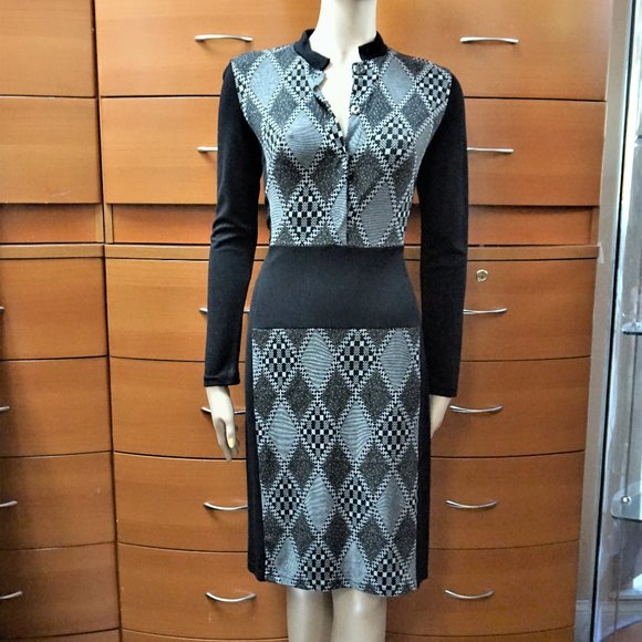 WEAR TO WORK EUROPEAN CONTRAST DRESS GEOMETRIC PRINT - Picture 3 of 8